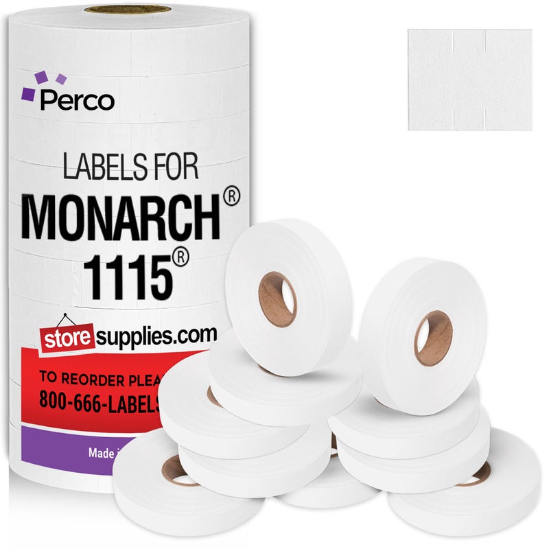 Perco White Pricing Labels for Monarch 1115 Price Gun - 10 Rolls, 15,000 Price Marking Labels - Image 1